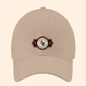 Khaki twill cap shown from the front with a Certified Menace design on the centre front panel.