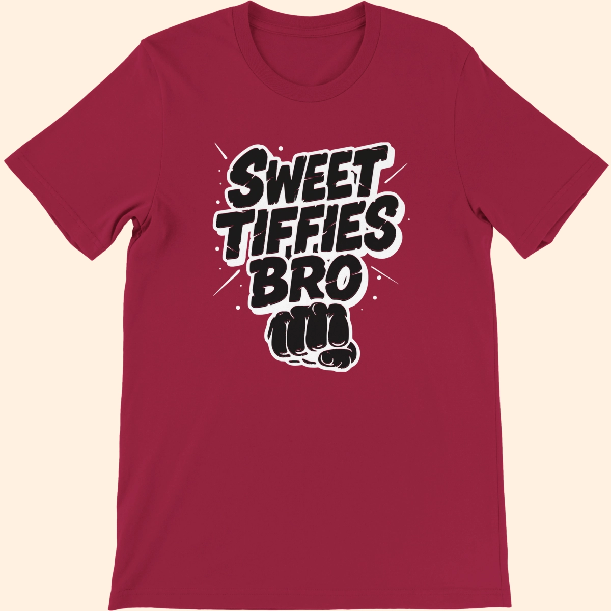 Cardinal T-shirt featuring the Sweet Tiffies Bro text graphic on the front.